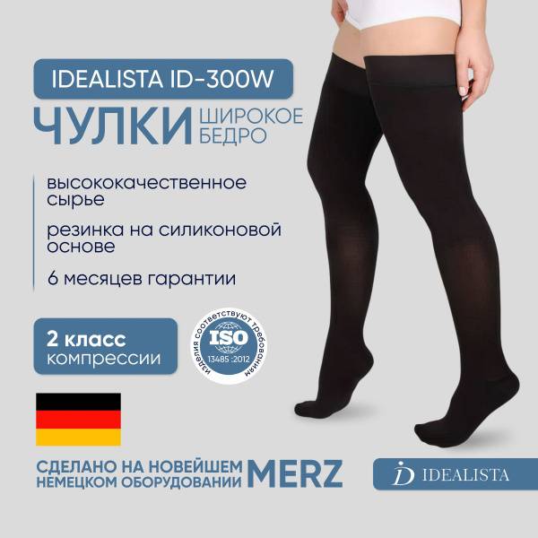 IDEALISTA ID-300W Compression Stockings 2 Class Wide Thigh Black 1 Pair
