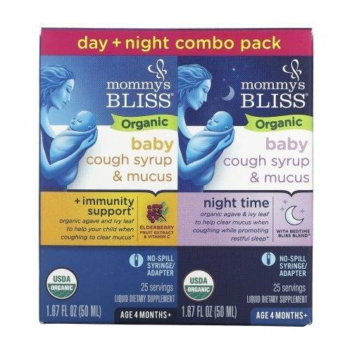 Mommy's Bliss Organic Cough and Mucus Syrup, 50 ml, Day/Night Pack for Children 4 Months and Older