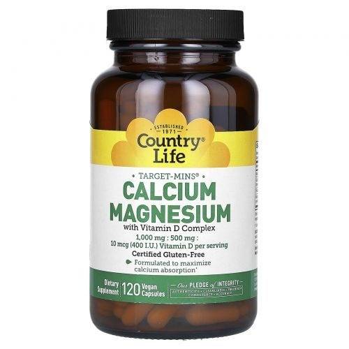 Country Life Calcium and Magnesium Complex with Vitamin D3, 120 Vegan Capsules