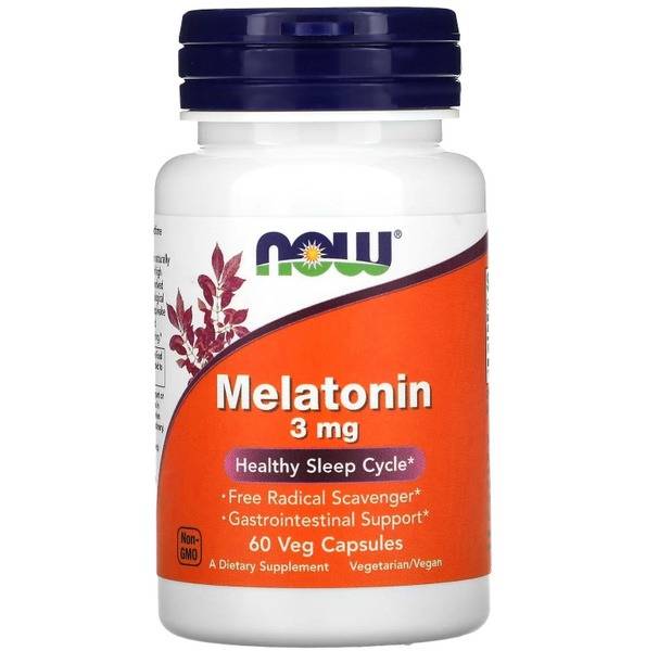 NOW Melatonin 3mg 60 Veggie Caps: Sleep & Nerve Support