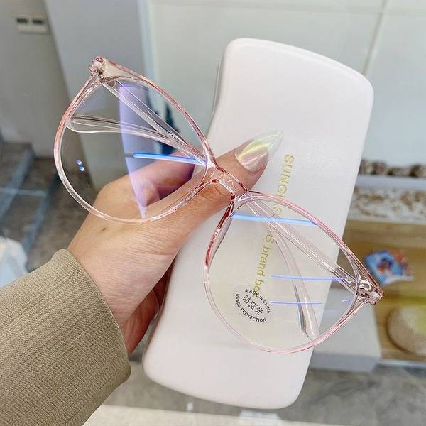 EleGanT Non-Prescription Computer Glasses Pink Round ABS Plastic Frame Blue Blocker Clear Lens