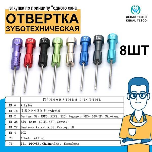 Dental Tesco Prosthetic Drivers Dental Lab Screwdriver Set 8 Count