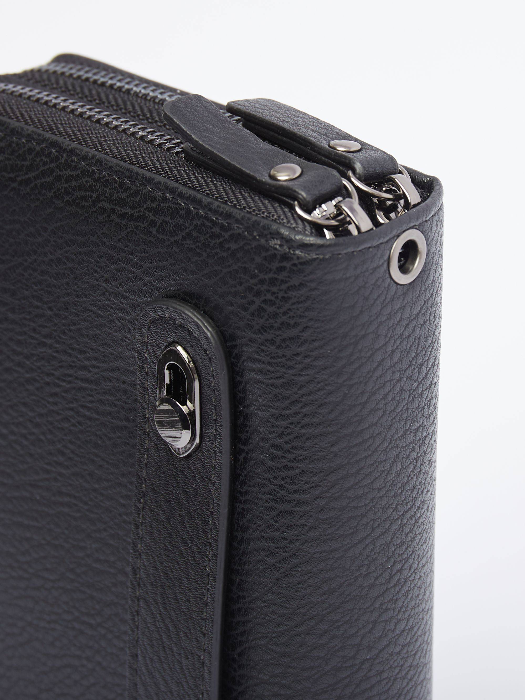 Parwani Men Bifold Wallet Deep Black Polished Natural Leather 6 Card Slots 2 Bill Compartments Zipper #11