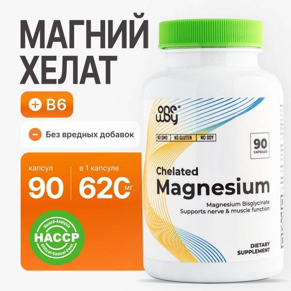 One Way Magnesium Glycinate Chelated with Vitamin B6, 90 Capsules