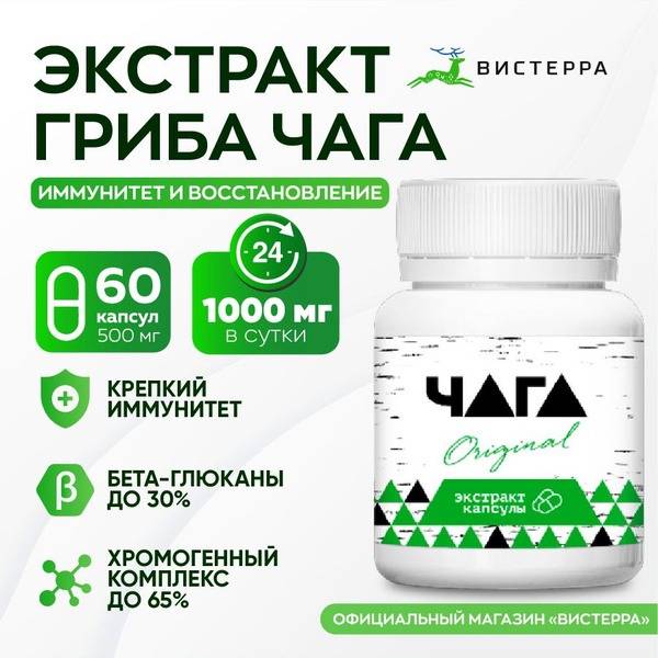 Chaga Extract Capsules - 60 Count (Visterra Original)