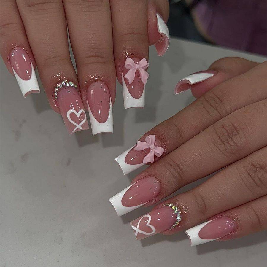 Medium False Nails with Love Bow Design 24 Count