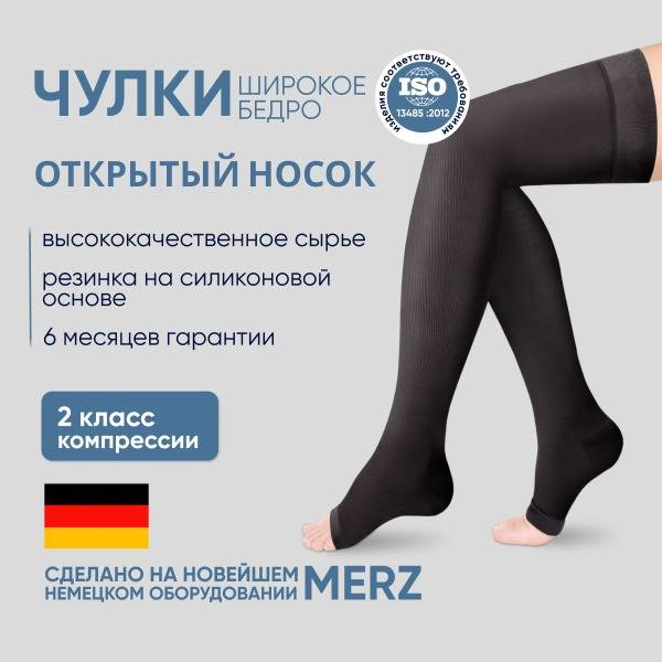 IDEALISTA ID-310W Compression Stockings Wide Thigh Black, Class 2, 1 Pair