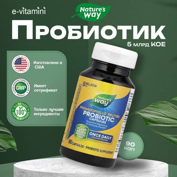 Nature's Way Primadophilus Reuteri Probiotic Supplement, 5 Billion CFU, 90 Capsules
