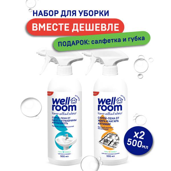 Wellroom Anti-Grease and Anti-Scale Cleaning Set, 1000 ml Spray, 2 Units, Citrus Scent