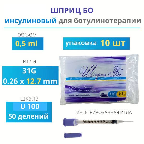 Bo 0.5ml 31G 12.7mm U100 Insulin Syringes for Botulinum Therapy, 10 Count