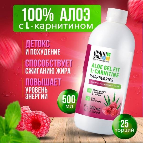 Health Soul L-Carnitine Concentrated Drink with Aloe Vera and Raspberry Juice