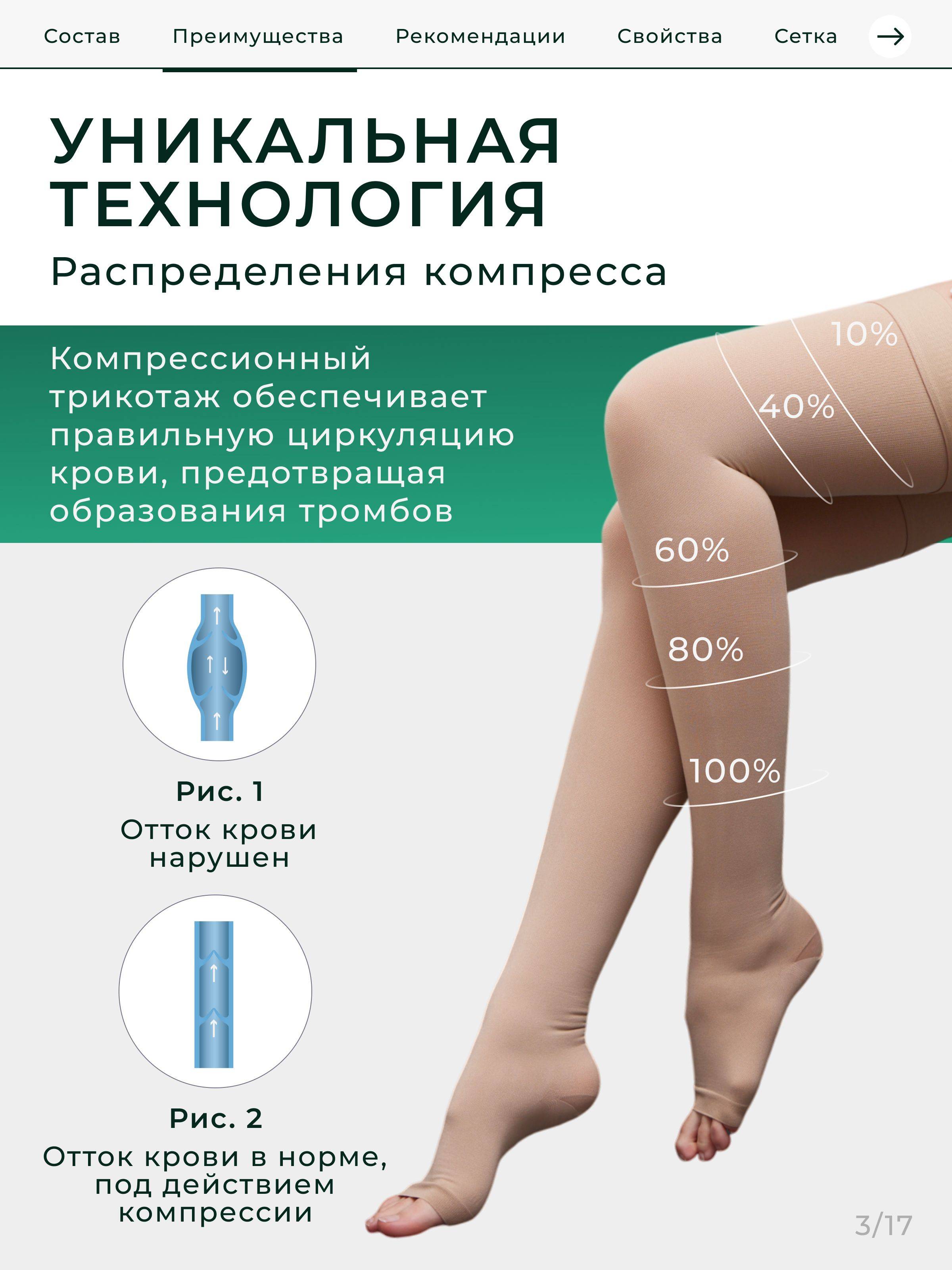 TM KM Compression Stockings Beige 2 Class Compression 1 Pair Size M #3