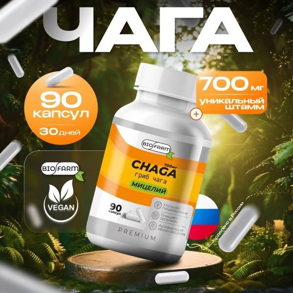 BIOFARM Chaga Mushroom Capsules 700mg, 90 Count