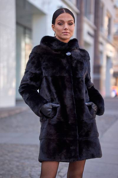 Women's Mink Fur Coat, Black, Knee-Length, Size 44