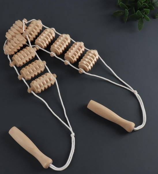 Wooden Roller Massage Belt (3x6.8x122.5cm, 10 Sections)