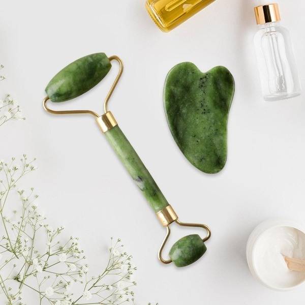 Gua Sha Facial Massage Tools Set: Serpentine & Calcite