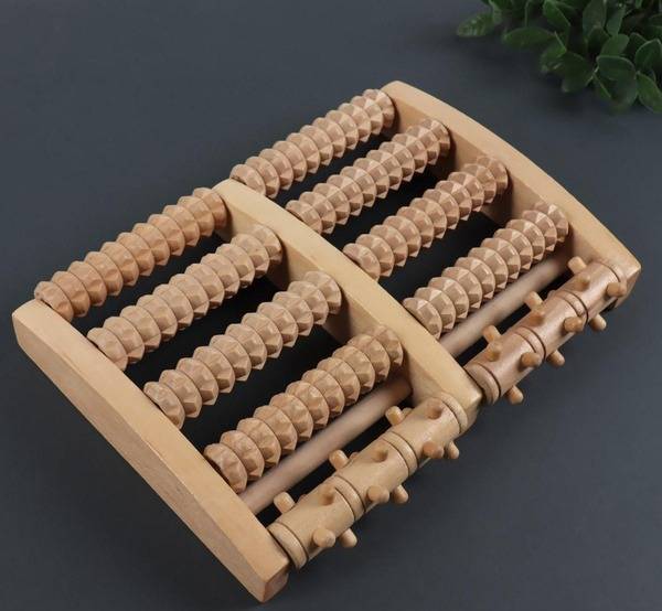 Wooden Percussion Massage Roller, 5 Row Spiked, 27x19x5cm