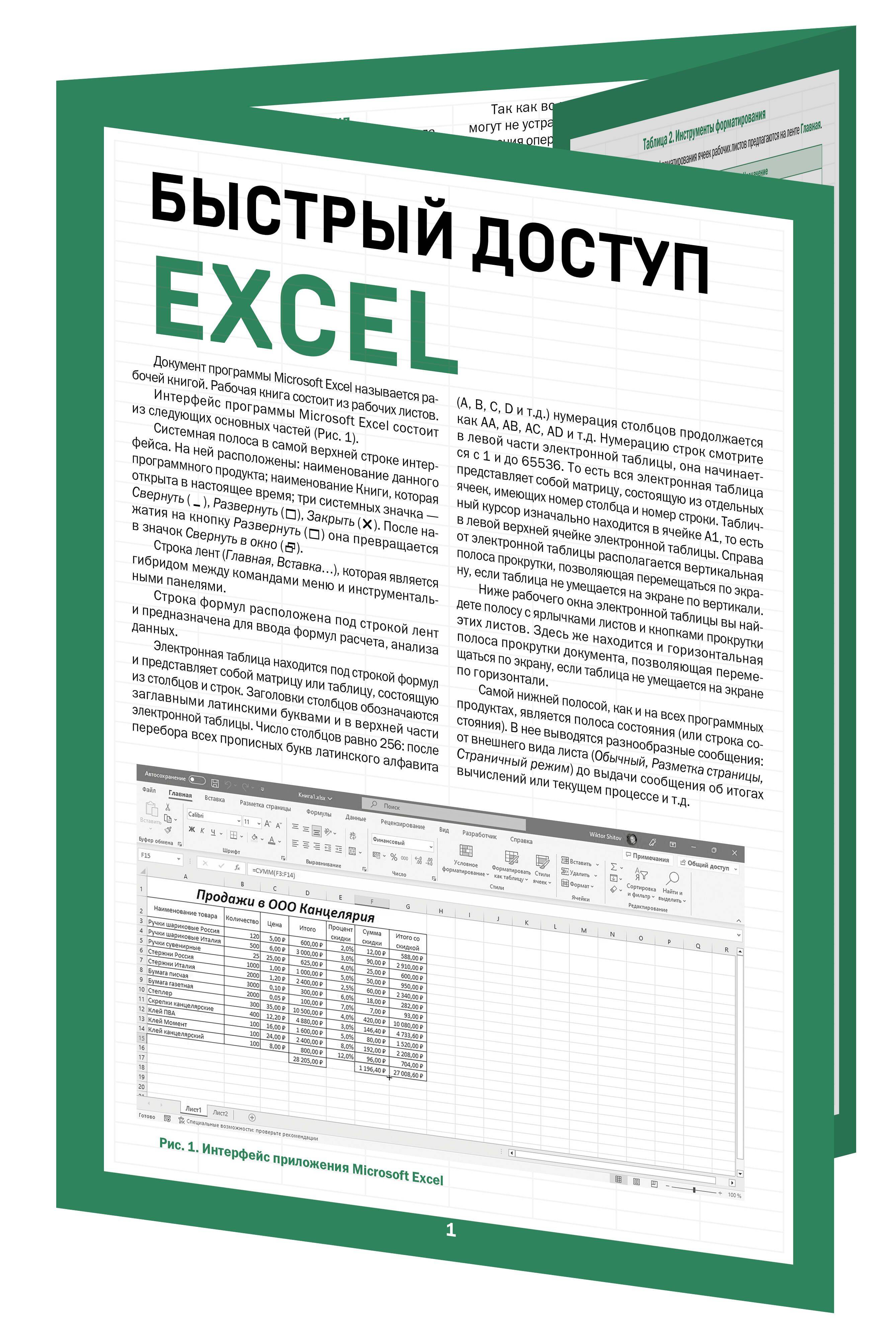 Быстрый доступ. Excel: таблицы, формулы, секреты. Шпаргалка-буклет для начинающих (215х285 мм, 6 полос компактного буклета в европодвесе) | Reference Book