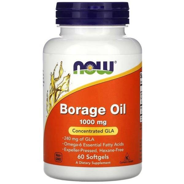 NOW Borage Oil 1000mg, 60 Softgels - 240mg GLA for Heart & Nerve Health