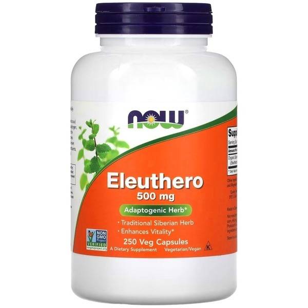 NOW Eleuthero Root 500mg - 250 Vegan Capsules - Adaptogen & Energy Support