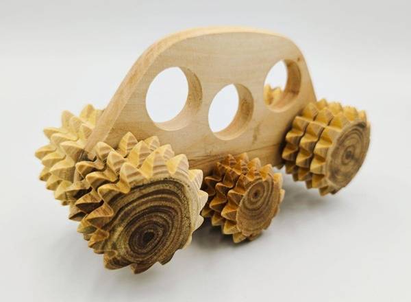 Juniper Wood Roller Massager "Tractor": Large 4-Roller Foot, Neck, Back & Lower Back Massager