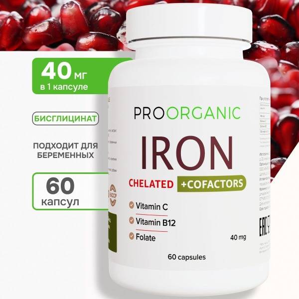PROORGANIC Iron Bisglycinate with Cofactors 60 Capsules – Dietary Supplement for Men and Women