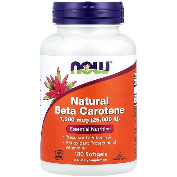 NOW Beta Carotene 25,000 IU (7,500 mcg): 180 Softgels - Immune Support, Vision & Skin Health