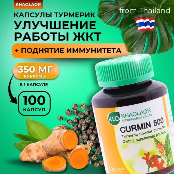 KHAOLAOR Curcumin with Piperine 500 mg Capsules, 100 Capsules