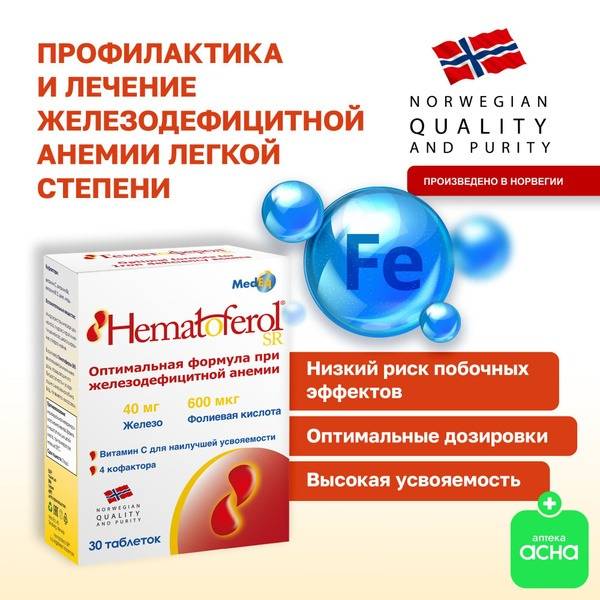 Iron Supplement for Adults & Pregnant/Nursing Women - Hematoferol-SR 30 Tablets
