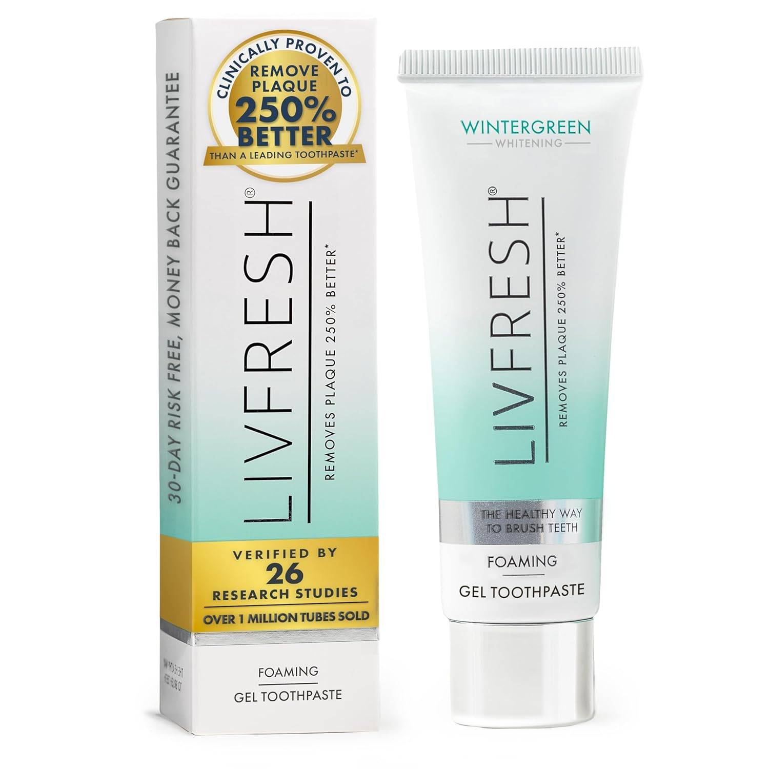 LIVFRESH Toothpaste Gel, Clinically Proven to Remove Plaque 250% Better, Improves Gum Health 190% Better, Prevents & Reduces Tartar, Freshens Breath, SLS Free Dental Gel, Wintergreen 1.76 ounces