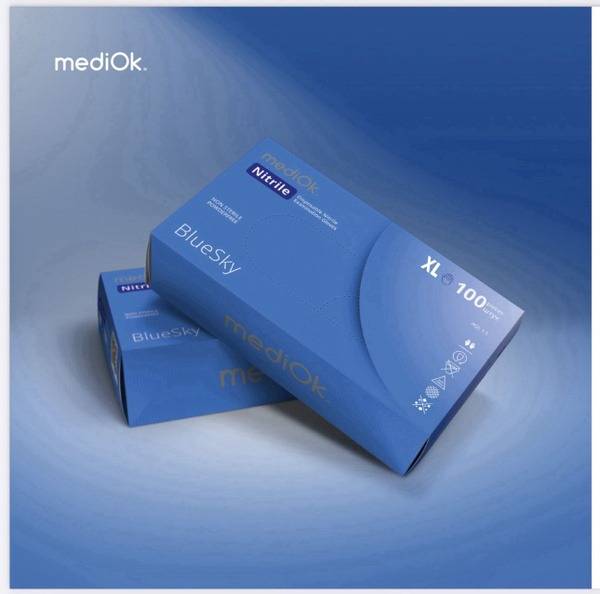 MediOK Nitrile Exam Gloves, Sky Blue, XL