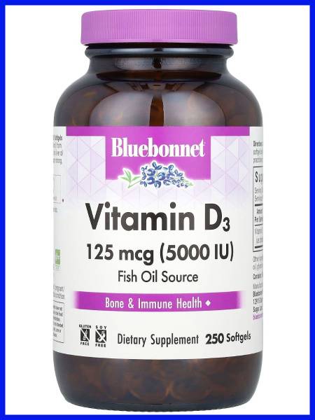 Bluebonnet Nutrition Vitamin D3 125 mcg (5000 IU) 250 Capsules