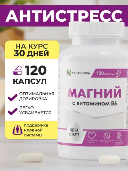 VeganNova Magnesium Citrate with Vitamin B6 400 mg Capsules 120