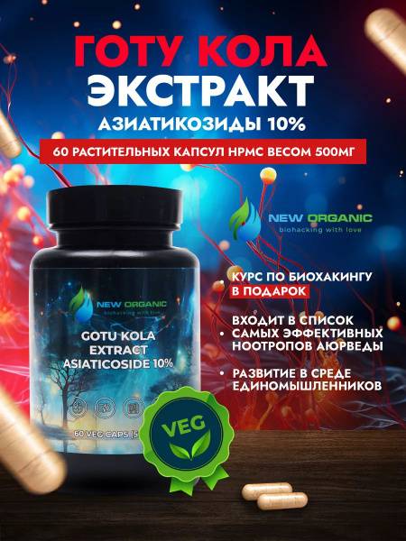 NewOrganic Gotu Kola Extract, 60 Capsules of 500mg, Nootropic, Neurogenesis Stimulant, Gastroprotective, Anti-Anxiety