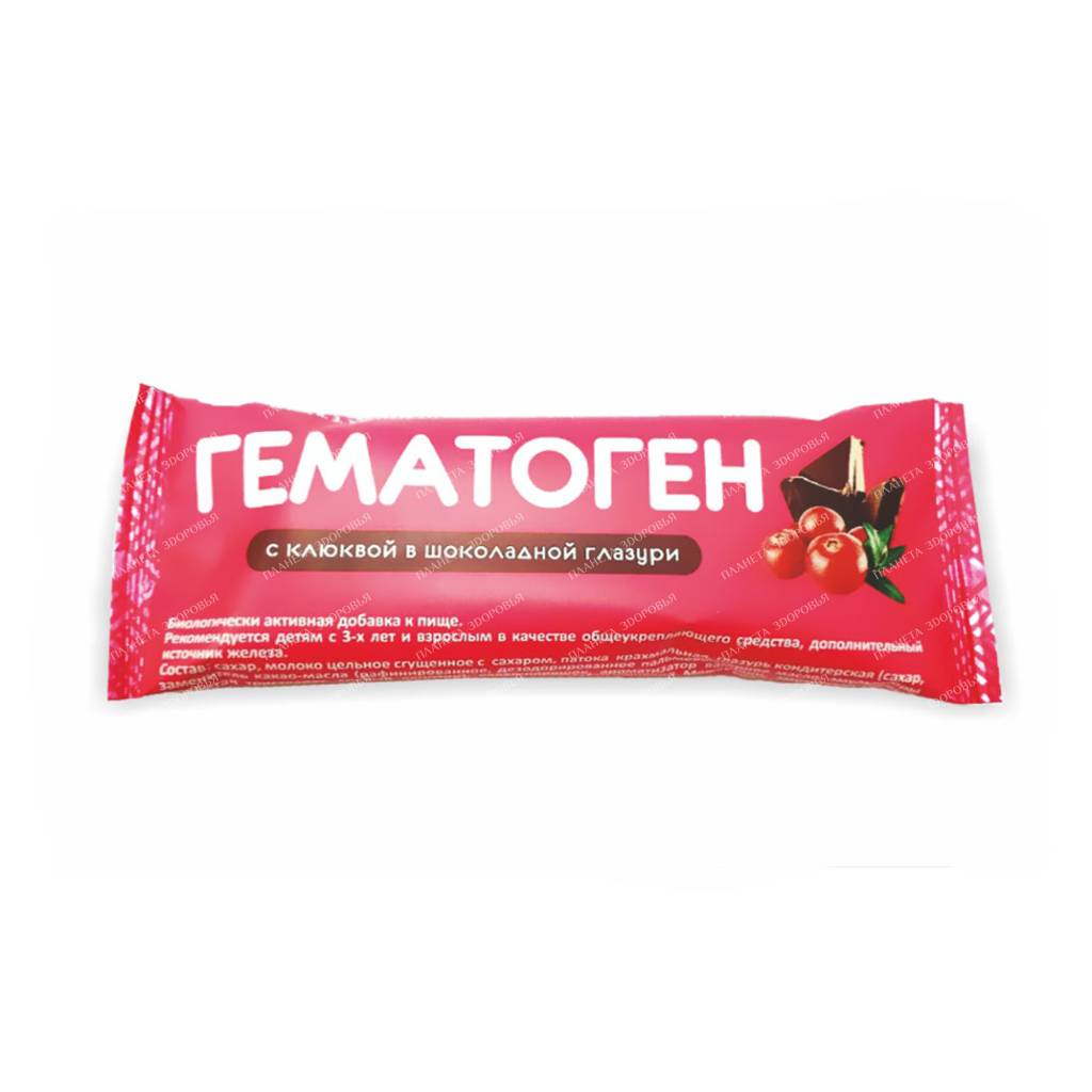 Hematogen with cranberries in chocolate glaze tile 40g.