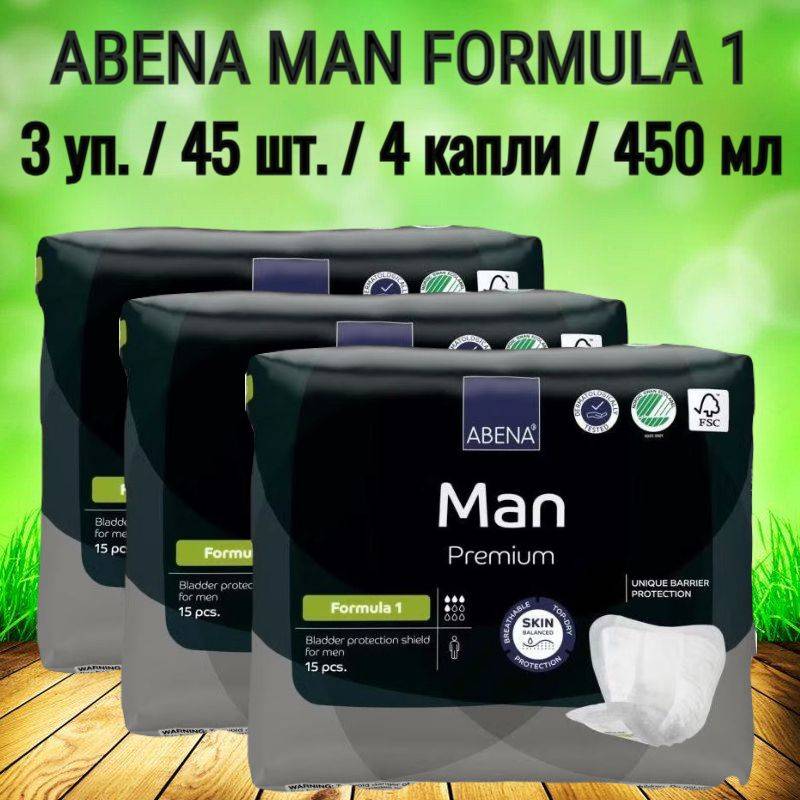 Abena Man Formula 1 Male Incontinence Pads 450 ml, 15 Count