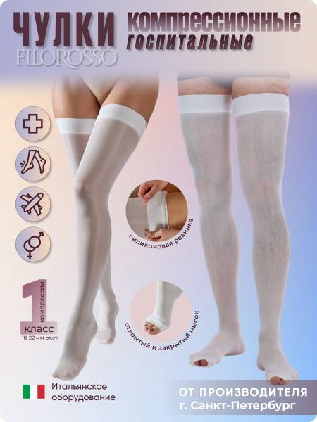 Filorosso Operating Room Compression Stockings with Silicone 1st Compression Class White 1 Pair