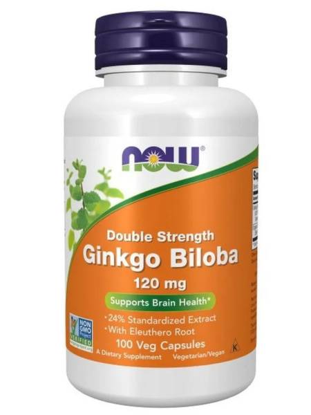 NOW Ginkgo Biloba Ginkgo Plus 120mg, 100 Capsules, 500mg Weight