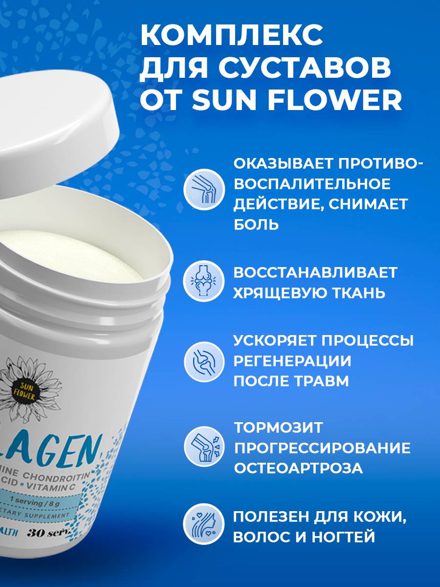 SUN FLOWER Hydrolyzed Type 2 Collagen Powder with Vitamin C + Chondroitin Glucosamine MSM Hyaluronic Acid 240 g 30 Servings Black Currant #2