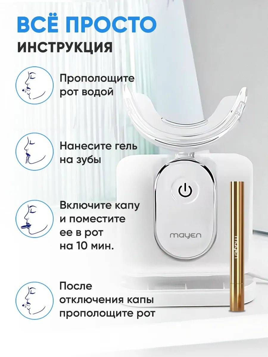 MAYEN LuxGlitzer Pro10 Whitening System with LED Cap, 4 Gels, Silicone Cap #9