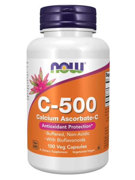 NOW Vitamin C 500 mg Ascorbate Capsules 100 Count