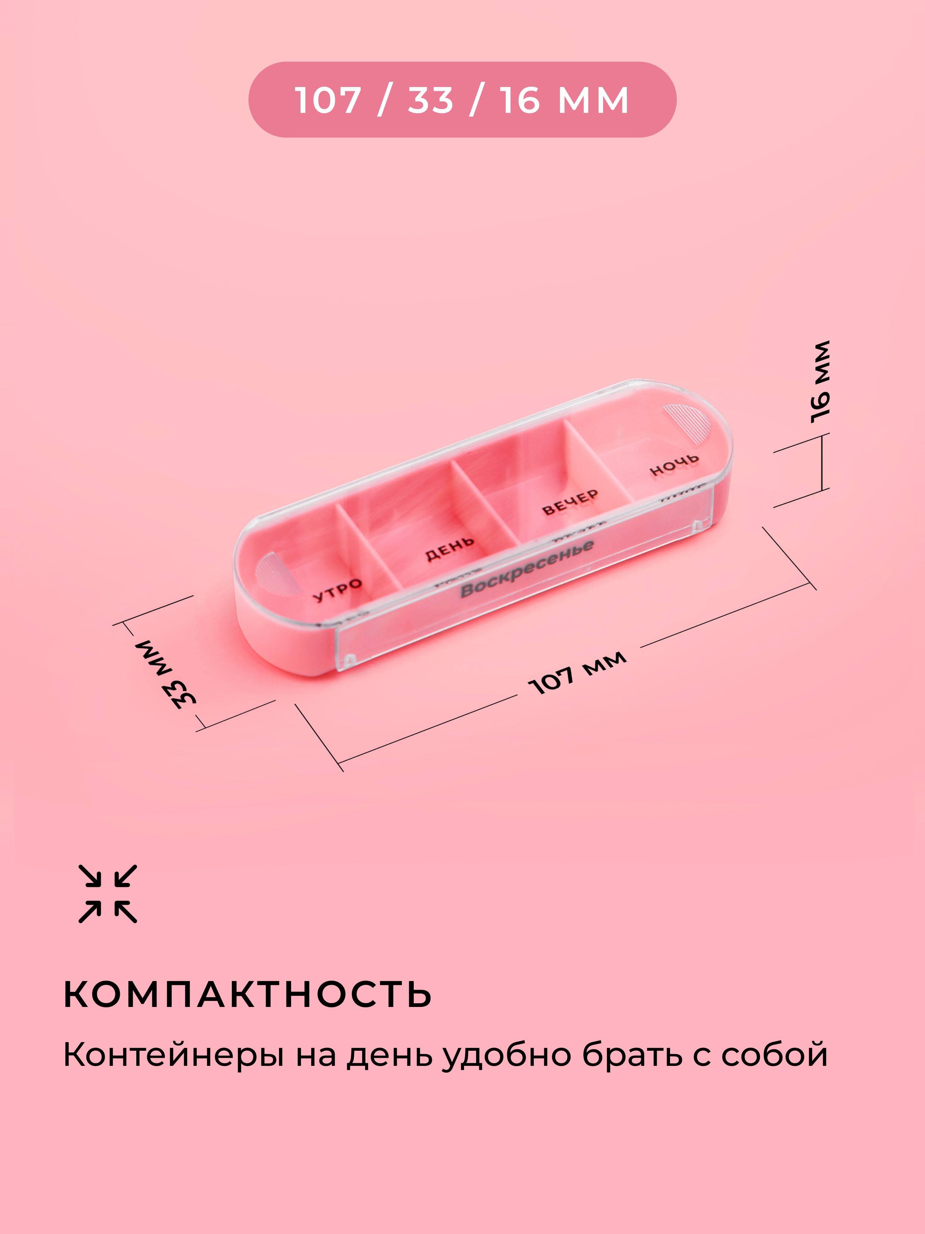 Megapteka.ru Weekly Pill Box 4 Times Daily, 7-Day Organizer, Pink Polypropylene Container #3