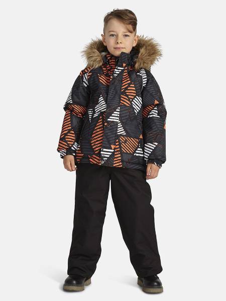 Winter Boys' Outerwear Set - Black Print, Polyester, Size 110-116