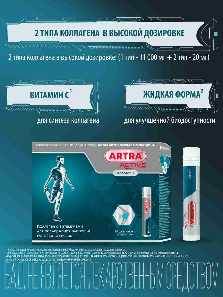 ARTRA Aktiv Collagen Liquid, 14 Flacons x 25 ml, Dietary Supplement for Bones and Joints #2