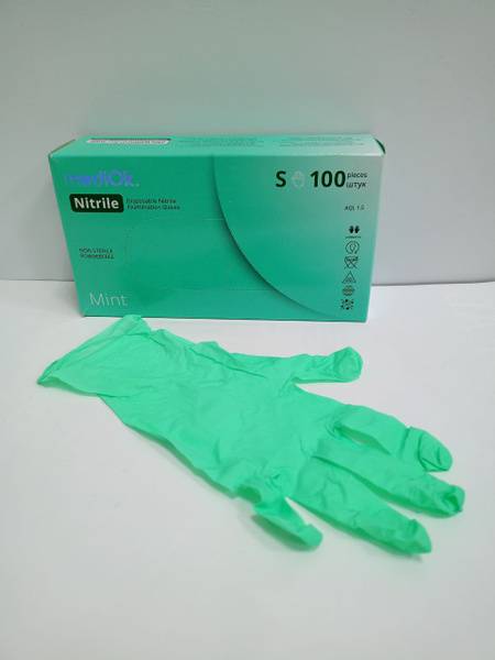MediOk Mint Nitrile Examination Gloves, Powder-Free, Textured, Non-Sterile, Size S, 50
