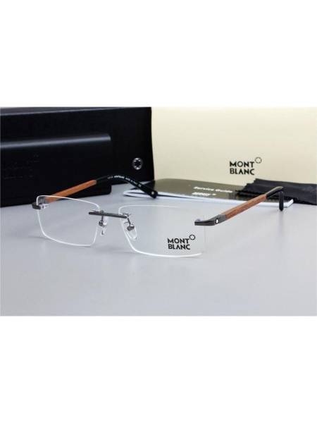 Montblanc Rimless Titanium Eyeglass Frame, Rectangular, Gray Metallic