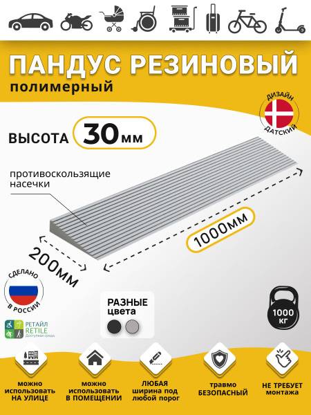 RETAIL Polymeric Ramp RUBEZ 30 mm Height 200 mm Length 1000 mm Gray