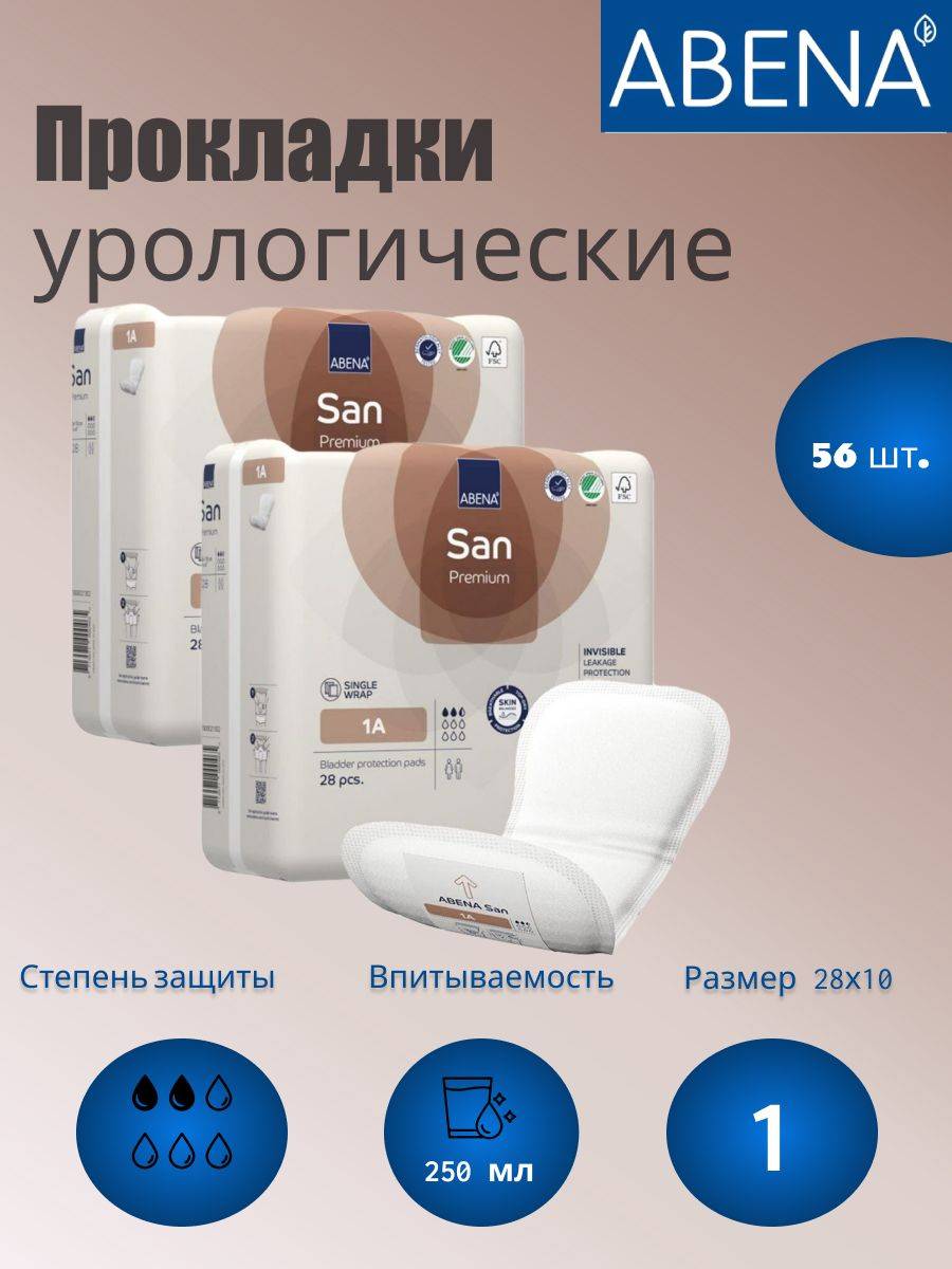 Abena San 1A Premium Urinary Pads, 250 ml, 56 Count
