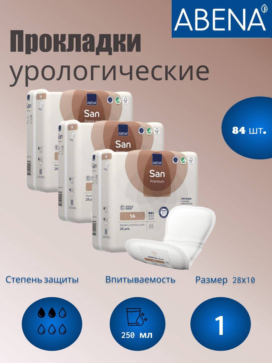 Abena San 1A Premium Urinary Pads, 250 ml, 84 Count