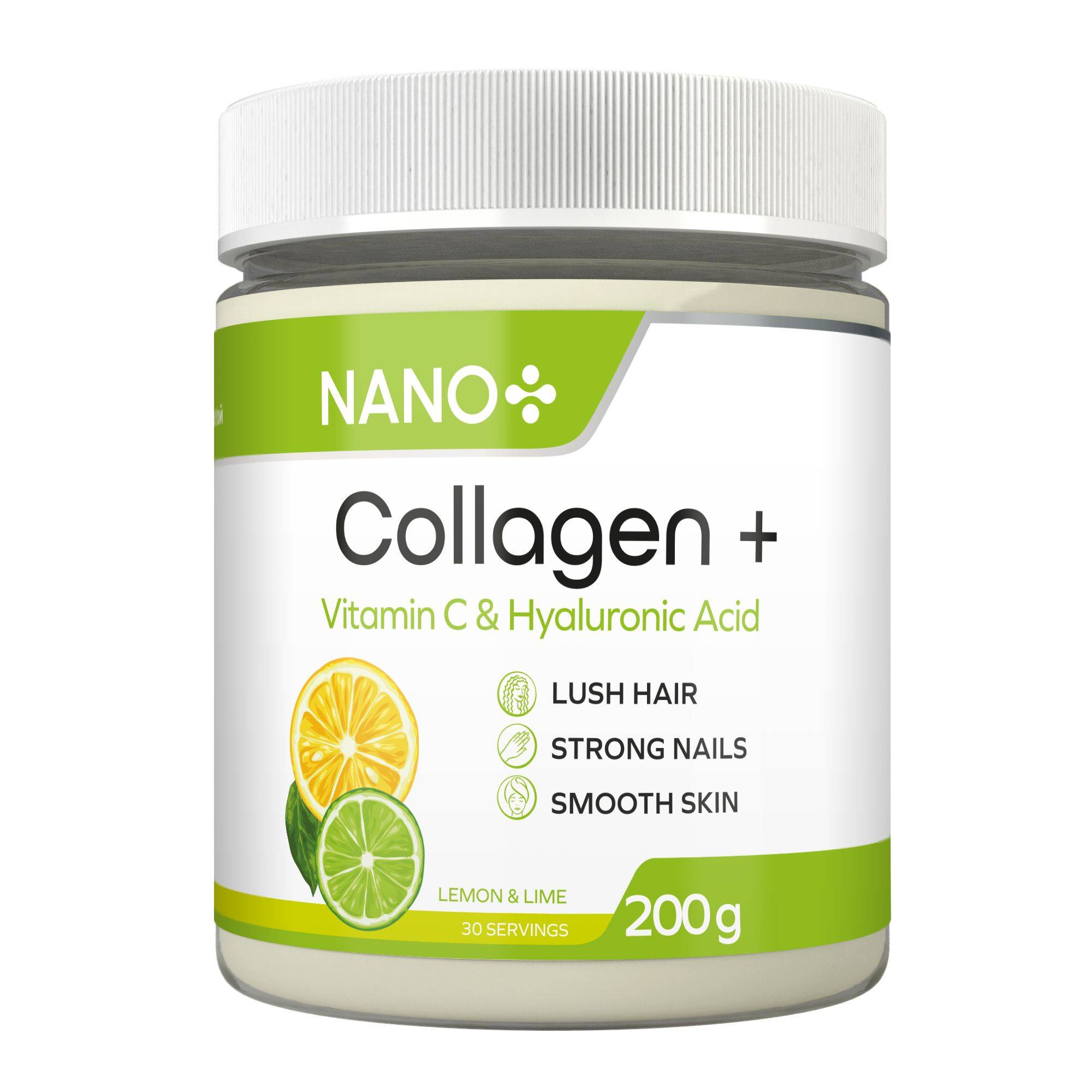 NANO+ Beef Collagen Powder Type I and III Hydrolyzed with Vitamin C and Hyaluronic Acid Lemon-Lime 200 g x 2 Jars #12